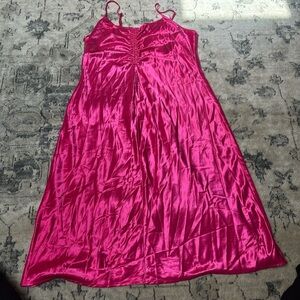 Elegant Pink Satin Midi Dress